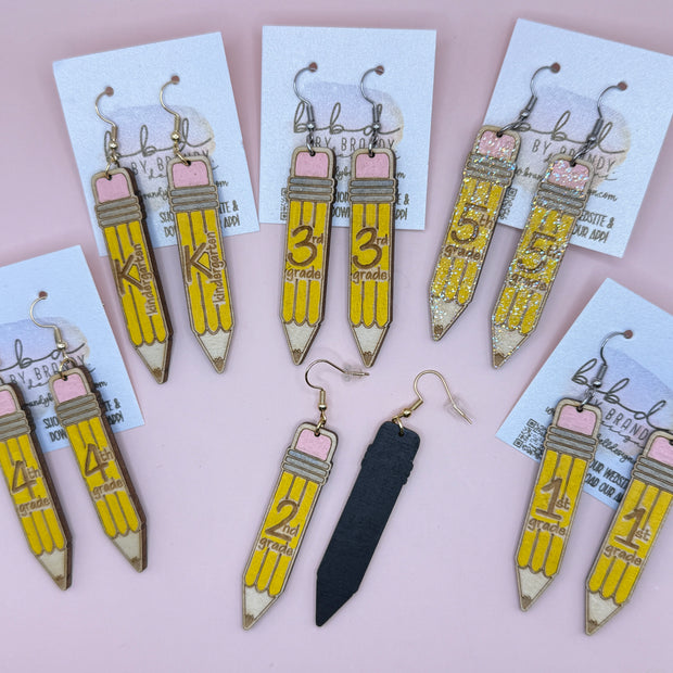 HAND-PAINTED PENCIL EARRING ||  <br> Wood earrings by Brandy Bell <br> Choose Your Grade