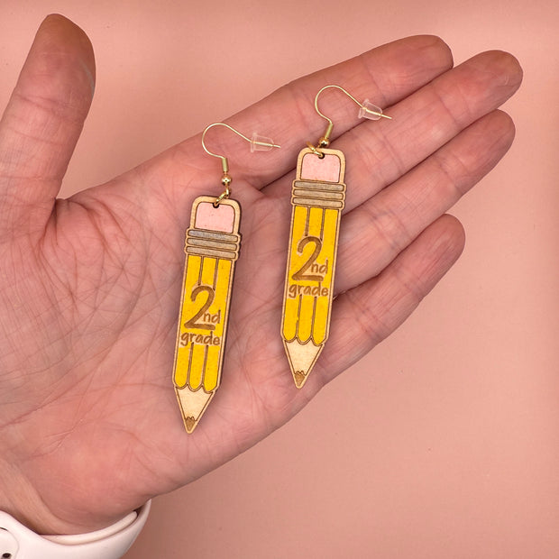 HAND-PAINTED PENCIL EARRING ||  <br> Wood earrings by Brandy Bell <br> Choose Your Grade