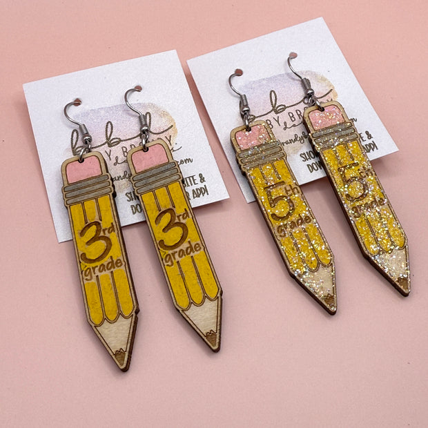 HAND-PAINTED PENCIL EARRING ||  <br> Wood earrings by Brandy Bell <br> Choose Your Grade