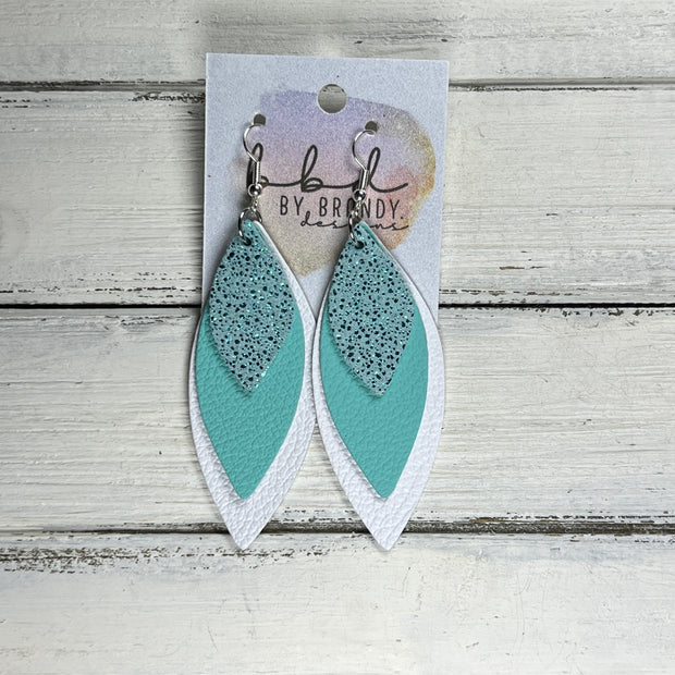 DOROTHY -  Leather Earrings  ||   <BR> SPARKLE AQUA, <BR> ROBINS EGG BLUE, <BR> MATTE WHITE