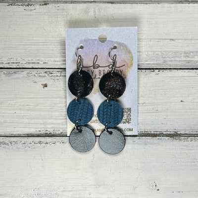 DAISY -  Leather Earrings  ||   <BR> IRIDESCENT LEOPARD ON BLACK, <BR> TEAL PALMS, <BR> METALLIC BLACK SMOOTH