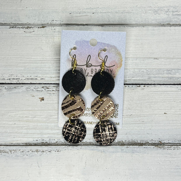 DAISY -  Leather Earrings  ||   <BR> SHIMMER BLACK, <BR> ROSE GOLD STRIPES, <BR> ROSE GOLD PLAID ON BLACK