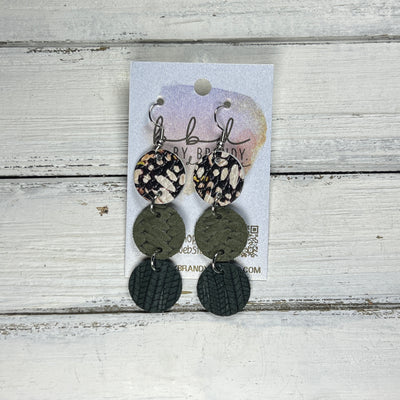 DAISY -  Leather Earrings  ||   <BR> BUTTERFLY WINGS, <BR> OLIVE GREEN BRAID, <BR> HUNTER GREEN PALMS