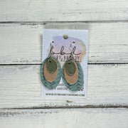 DIANE -  Leather Earrings  ||   <BR> PEARLIZED OLIVE, <BR> PEARLIZED PINK, <BR> DUSTY AQUA BRAID