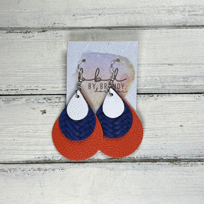 LINDSEY -  Leather Earrings  ||   <BR> MATTE WHITE, <BR> COBALT BLUE BRAID, <BR> MATTE ORANGE