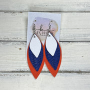 DOROTHY -  Leather Earrings  ||   <BR> MATTE WHITE, <BR> COBALT BLUE BRAID, <BR> MATTE ORANGE