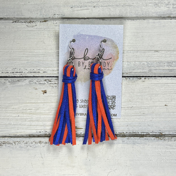 MARIE -  Leather Earrings  ||   <BR> SPARKLE BLUE <BR> MATTE ORANGE