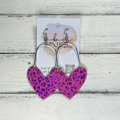ARCHED HEARTS -  Leather Earrings  ||   <BR> METALLIC PINK LEOPARD
