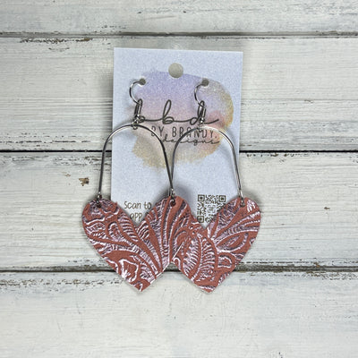 ARCHED HEARTS -  Leather Earrings  ||   <BR> ROSE GOLD PINK WESTERN FLORAL