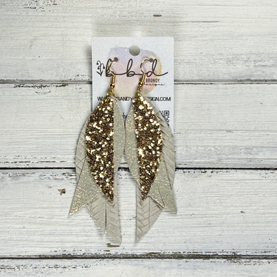 ANDY -  Leather Earrings  ||   <BR> GOLD GLITTER (FAUX LEATHER), <BR> SHIMMER ROSE GOLD, <BR> LINEN BRAID