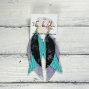 ANDY -  Leather Earrings  ||   <BR> IRIDESCENT NORTHERN LIGHTS, <BR> AQUA PALMS, <BR> DISTRESSED LAVENDER & SILVER