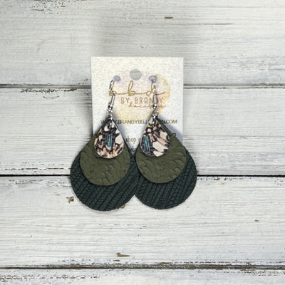 LINDSEY -  Leather Earrings  ||   <BR> BUTTERFLY WINGS, <BR> OLIVE GREEN BRAID, <BR> HUNTER GREEN PALMS