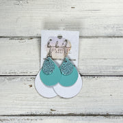 LINDSEY -  Leather Earrings  ||   <BR> SPARKLE AQUA, <BR> ROBINS EGG BLUE, <BR> MATTE WHITE