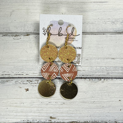 DAISY -  Leather Earrings  ||  <BR> SUNSHINE FINE GLITTER (ON CORK), <BR> MUDCLOTH, <BR> METALLIC GOLD SMOOTH