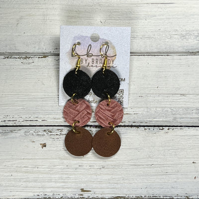 DAISY -  Leather Earrings  ||  <BR> SHIMMER BLACK, <BR> ROSE PINK BRAID, <BR> DISTRESSED BROWN