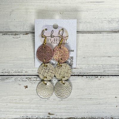 DAISY -  Leather Earrings  ||   <BR> SHIMMER VINTAGE PINK, <BR> ROSE GOLD HATCHING, <BR> METALLIC CHAMPAGNE SMOOTH
