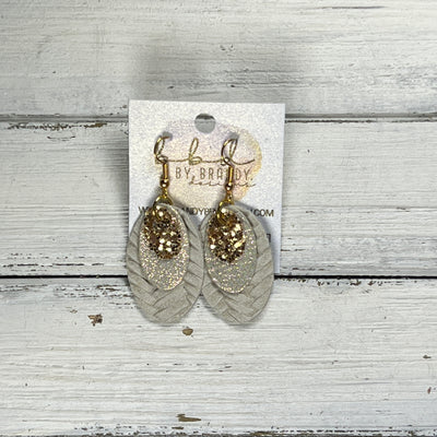 DIANE -  Leather Earrings  ||  <BR> GOLD GLITTER (FAUX LEATHER), <BR> SHIMMER ROSE GOLD, <BR> LINEN BRAID