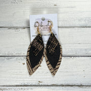 DOROTHY -  Leather Earrings  ||   <BR> ROSE GOLD PLAID ON BLACK, <BR> SHIMMER BLACK, <BR> ROSE GOLD STRIPES