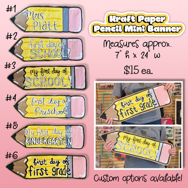 Hand Painted Mini Kraft Paper Pencil Banner || Choose your design