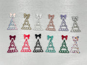 ACRYLIC EARRINGS || <BR> Bow + Christmas Tree Earrings  - PINK BOW + MULTICOLOR GLITTER TREE