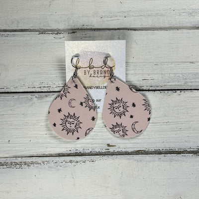 ZOEY (3 sizes available!) -  Leather Earrings  ||  SUN, MOON & STARS ON BLUSH (FAUX LEATHER)