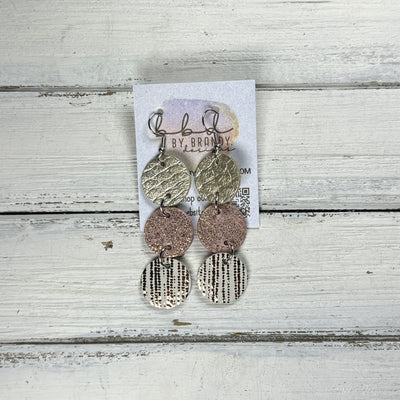 DAISY -  Leather Earrings  ||  <BR> METALLIC CHAMPAGNE COBRA, <BR> SHIMMER VINTAGE PINK, <BR> ROSE GOLD SANDS