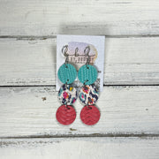 DAISY -  Leather Earrings  ||  <BR> AQUA PALMS, <BR> MULTICOLOR IKAT, <BR> SALMON BRAID