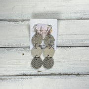 DAISY -  Leather Earrings  ||  <BR> IVORY STINGRAY, <BR> GLAZED NUBUCK IVORY, <BR> GRAY BRAID