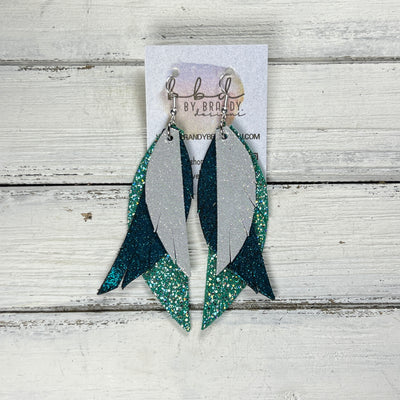 ANDY -  Leather Earrings  ||  <BR> SHIMMER SILVER, <BR> SHIMMER TEAL, <BR> SPARKLE GREEN