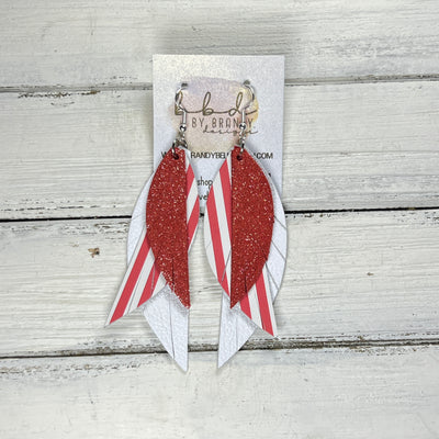 ANDY -  Leather Earrings  ||  <BR> SHIMMER RED, <BR> RED & WHITE STRIPES, <BR> MATTE WHITE