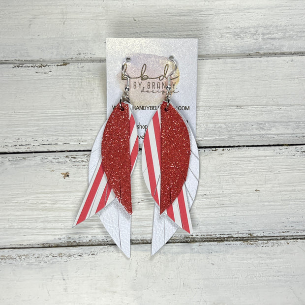 ANDY -  Leather Earrings  ||  <BR> SHIMMER RED, <BR> RED & WHITE STRIPES, <BR> MATTE WHITE