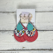 LINDSEY -  Leather Earrings  ||  <BR> AQUA PALMS, <BR> MULTICOLOR IKAT, <BR> SALMON BRAID