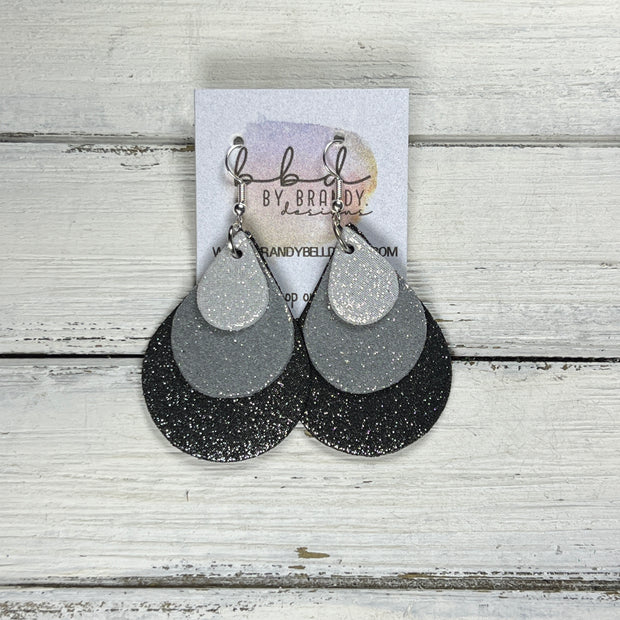 LINDSEY -  Leather Earrings  ||  <BR> SHIMMER SILVER, <BR> SHIMMER GRAY, <BR> SHIMMER PEWTER