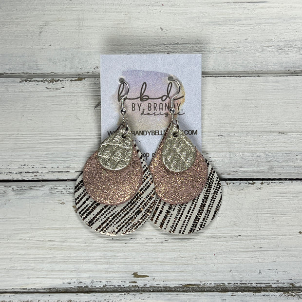 LINDSEY -  Leather Earrings  ||  <BR> METALLIC CHAMPAGNE COBRA, <BR> SHIMMER VINTAGE PINK, <BR> ROSE GOLD SANDS