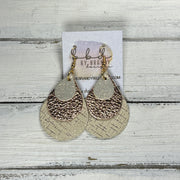 LINDSEY -  Leather Earrings  ||  <BR> SHIMMER ROSE GOLD, <BR> METALLIC ROSE GOLD PEBBLED, <BR> ROSE GOLD HATCHING