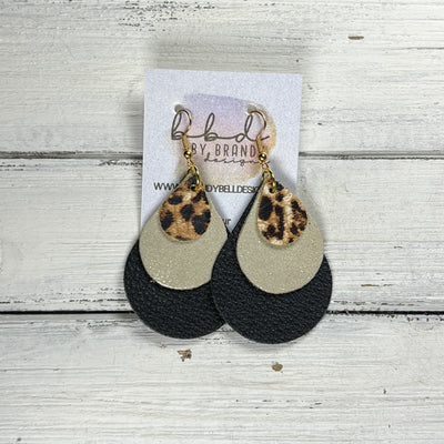 LINDSEY -  Leather Earrings  ||  <BR> CHEETAH PRINT, <BR> SHIMMER GOLD, <BR> MATTE BLACK