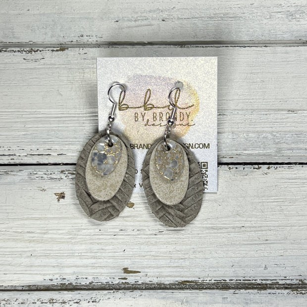 DIANE -  Leather Earrings  ||  <BR> IVORY STINGRAY, <BR> GLAZED NUBUCK IVORY, <BR> GRAY BRAID