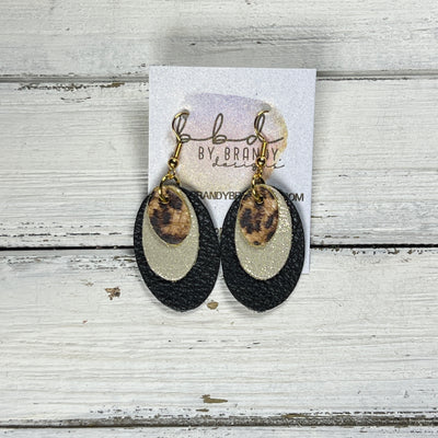 DIANE -  Leather Earrings  ||  <BR> CHEETAH PRINT, <BR> SHIMMER GOLD, <BR> MATTE BLACK