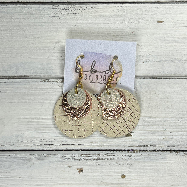 GRAY -  Leather Earrings  ||  <BR> SHIMMER ROSE GOLD, <BR> METALLIC ROSE GOLD PEBBLED, <BR> ROSE GOLD HATCHING