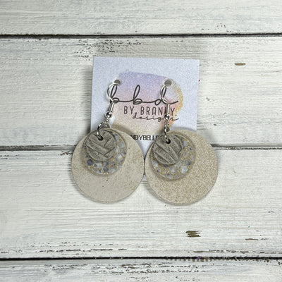 GRAY -  Leather Earrings  ||  <BR> LINEN BRAID, <BR> IVORY STINGRAY, <BR> GLAZED NUBUCK IVORY