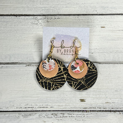 GRAY -  Leather Earrings  ||  <BR> CORAL FLORAL CHEETAH, <BR> PEARLIZED PEACH, <BR> GOLD CHINESE FANS ON BLACK