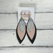 DOROTHY -  Leather Earrings  ||  <BR> SPARKLE SILVER, <BR> MATTE BLUSH PINK, <BR> SHIMMER BLACK