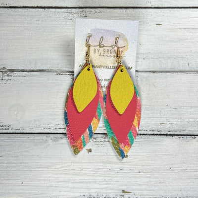 DOROTHY -  Leather Earrings  ||  <BR> MATTE BRIGHT YELLOW, <BR> MATTE CORAL/PINK, <BR> COLORFUL CONFETTI