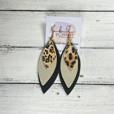 DOROTHY -  Leather Earrings  ||  <BR> CHEETAH PRINT, <BR> SHIMMER GOLD, <BR> MATTE BLACK