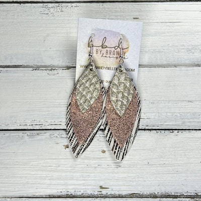 DOROTHY -  Leather Earrings  ||  <BR> METALLIC CHAMPAGNE COBRA, <BR> SHIMMER VINTAGE PINK, <BR> ROSE GOLD SANDS