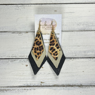 COLLEEN -  Leather Earrings  ||  <BR> CHEETAH PRINT, <BR> SHIMMER GOLD, <BR> MATTE BLACK