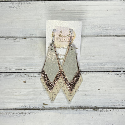 COLLEEN -  Leather Earrings  ||  <BR> SHIMMER ROSE GOLD, <BR> METALLIC ROSE GOLD PEBBLED, <BR> ROSE GOLD HATCHING