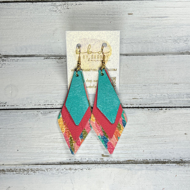 COLLEEN -  Leather Earrings  ||  <BR> PEARLIZED AQUA, <BR> MATTE CORAL/PINK, <BR> COLORFUL CONFETTI
