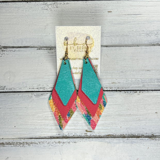 COLLEEN -  Leather Earrings  ||  <BR> PEARLIZED AQUA, <BR> MATTE CORAL/PINK, <BR> COLORFUL CONFETTI