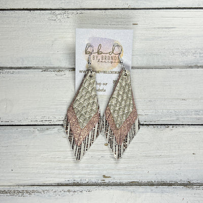 COLLEEN -  Leather Earrings  ||  <BR> METALLIC CHAMPAGNE COBRA, <BR> SHIMMER VINTAGE PINK, <BR> ROSE GOLD SANDS